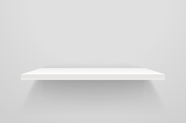 White empty shelf on white wall. Vector mockup