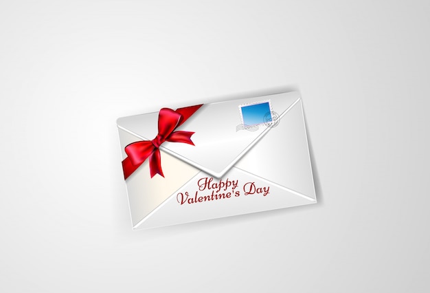 white envelope with ribbon and bow for Valentine's Day