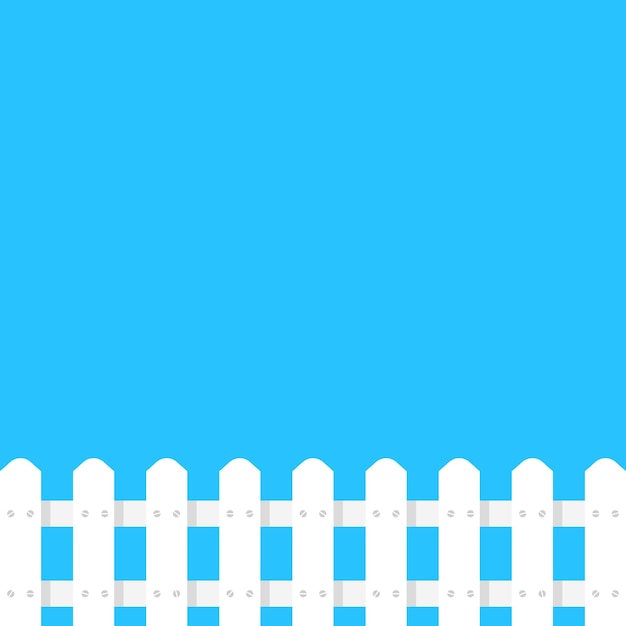 White fence garden simple template. concept of architecture, rural construction shape, defense post, hillbilly sign, house protect. flat style trend modern graphic art design on blue background