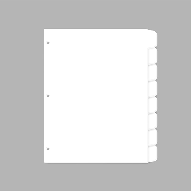 White filler paper with cut tabs for ring bound notebook mockup Ring binder index dividers mockup