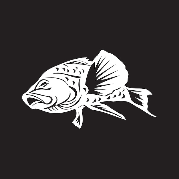 White fish vector illustration in monochrome vintage style