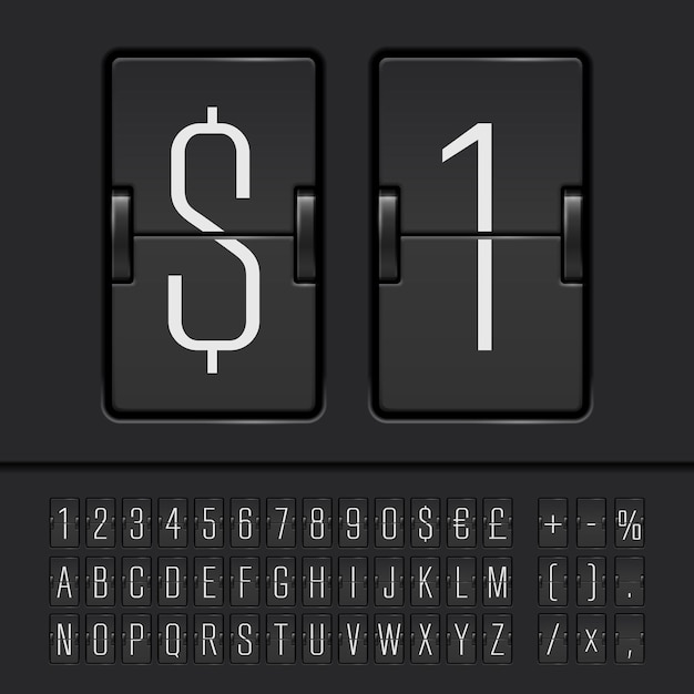 White flip scoreboard alphabet, numbers and simbols. Vector EPS10