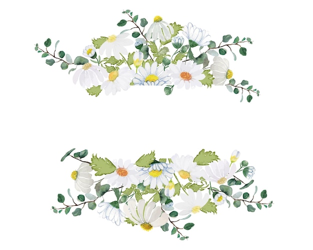 white flower and green leaves badge watercolor decoration