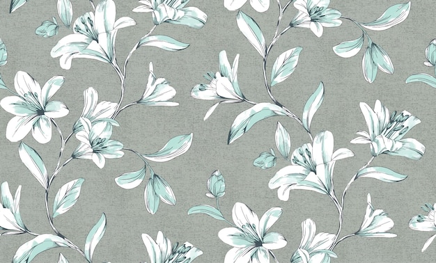 White flower with green shade  flow repeat pattern design