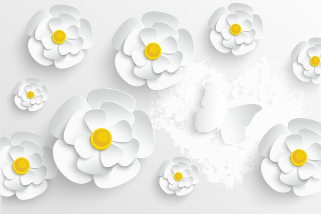 Vector white flowers cut out of paper chamomile daisies on white background