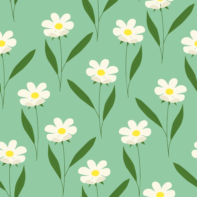 White flowers on green background seamless pattern For wrapping paper wallpaper and textile