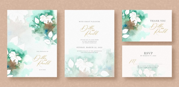 White flowers painting on wedding invitation background