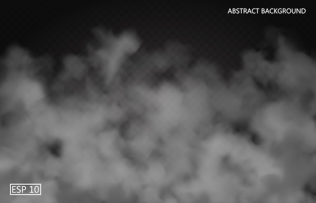 White fog or smoke on dark  transparent background. Cloudy sky or smog.  illustration