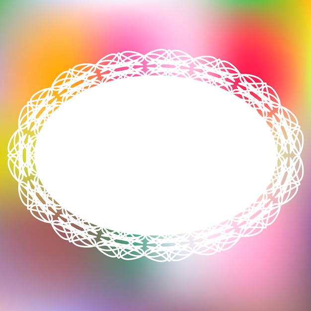 White frame with ornament on blurred colorful background