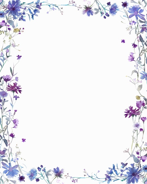 Vector white frame with purple and blue flowers