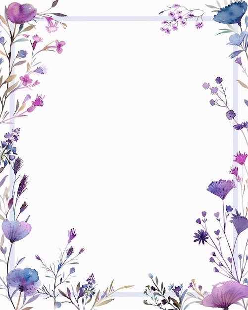 Vector white frame with purple and blue flowers