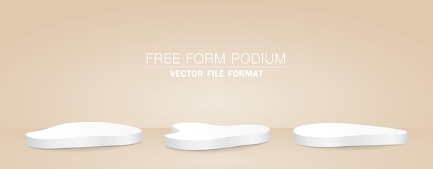 White free form shape podium display set 3d illustration vector on nude color background