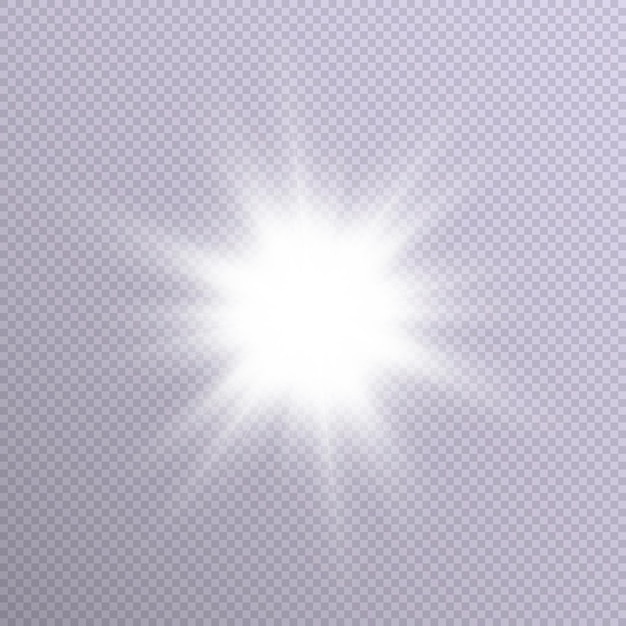 White glow. Transparent shining sun, bright flash on a transparent background.