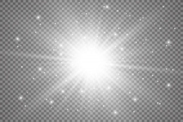 White glowing light. Beautiful star Light from the rays. A sun with highlights. A bright beautiful star. A sun light.