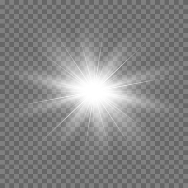 White glowing light. Beautiful star Light from the rays. Sun with lens flare.