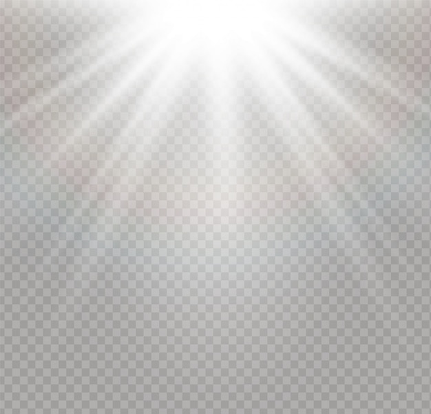 White glowing light burst explosion on transparent background.