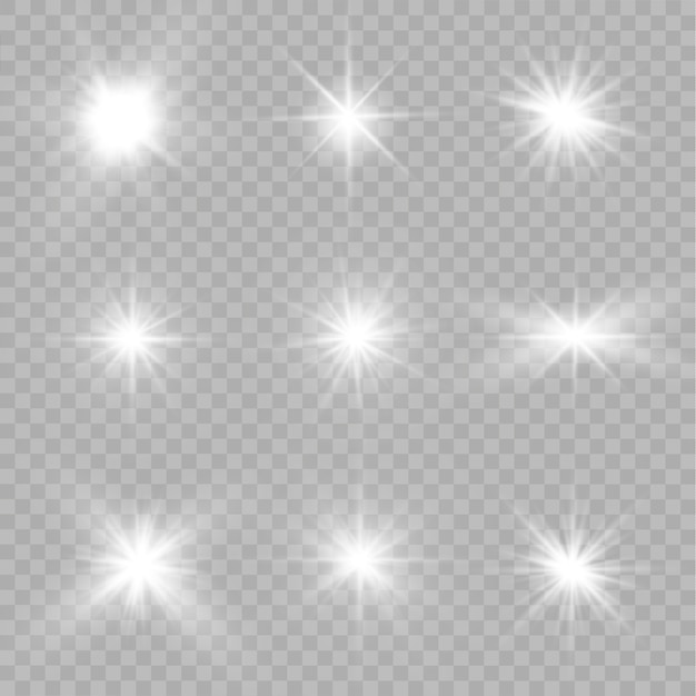 Vector white glowing light explodes . bright star. transparent shining sun, bright flash.