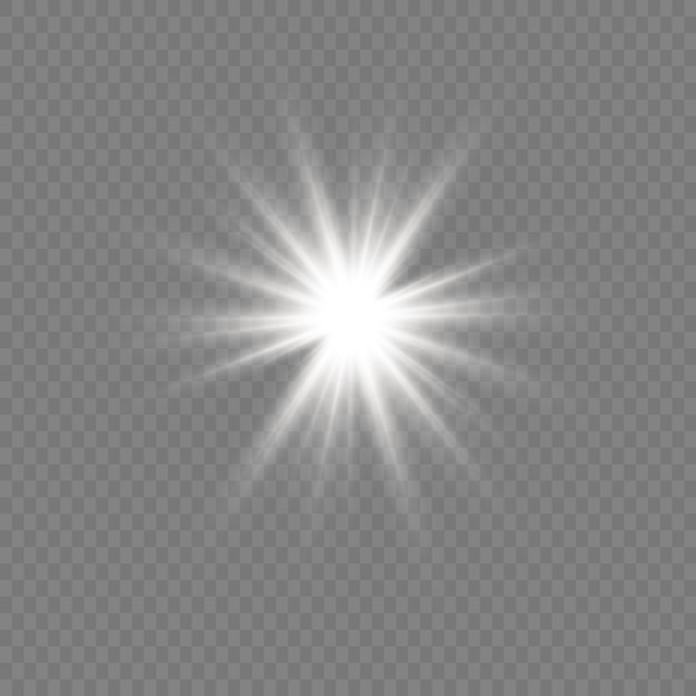 White glowing light explodes . Sparkling magical dust particles. Bright Star. Transparent shining sun, bright flash.