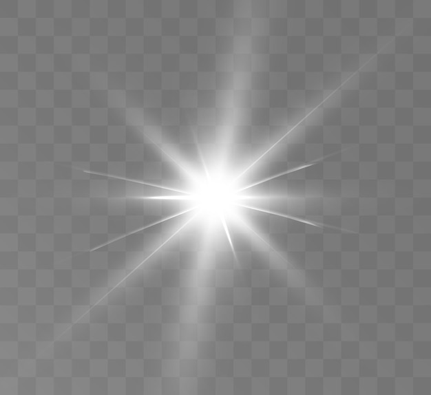 White glowing light explodes on a transparent background Bright Star Transparent bright sun