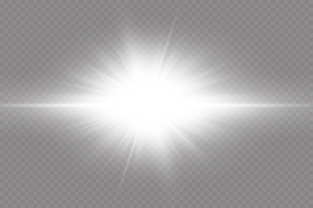 White glowing light explodes on a transparent background. with ray. Transparent shining sun, bright flash. Special lens flare light effect.