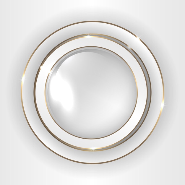 White and gold 3D circle button Elegant circle 3D shape design with golden lines