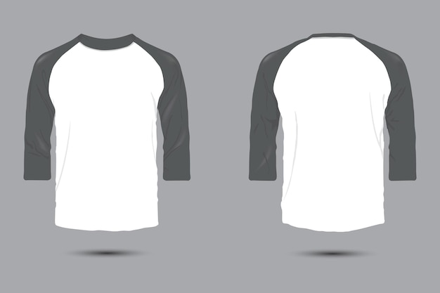 Vector white gray raglan t-shirt vector mockup front and back