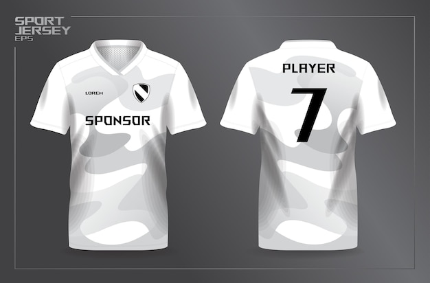 white and gray sport jersey for football and soccer shirt template