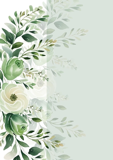 Vector white and green modern background invitation template with floral and flower