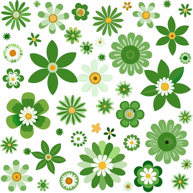 Vector white green and yellow flower pattern on a white background