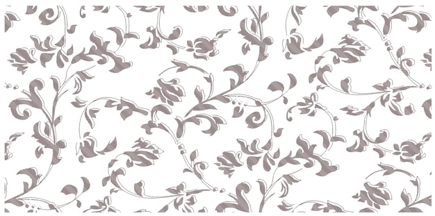 A white and grey floral wallpaper with a black flower design.