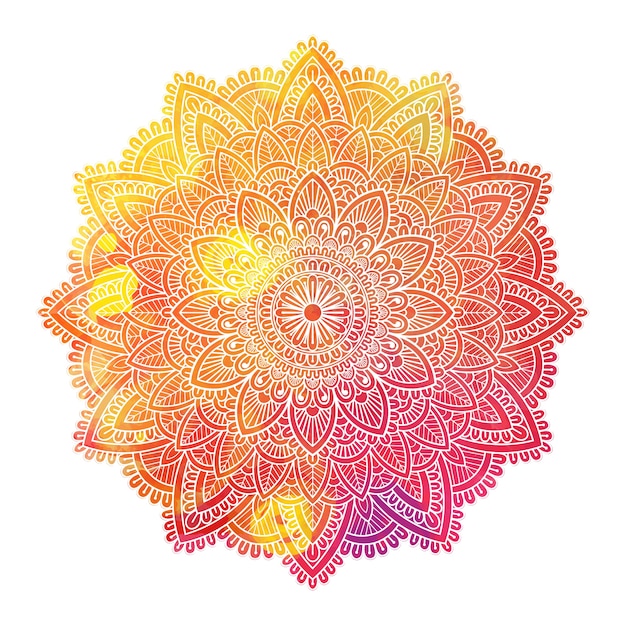 White hand draw mandala on watercolor background.