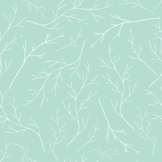 White hand drawn branches on pale blue background repeating pattern