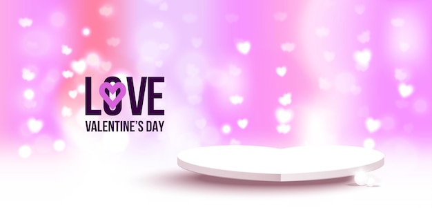 White heart podium decoration with scene bokeh blur Valentine day background Vector illustration