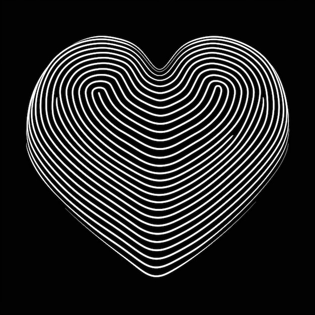 Vector white heart shape made of lines on a black background