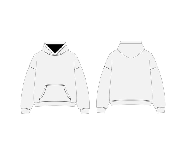 White Hoodie Template Hoodie Sweatshirt Long Sleeve Hoody Design Flat Fashion Template Streetwear