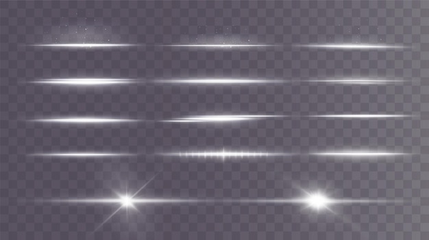 White horizontal lens flares pack. Laser beams, horizontal light rays.Beautiful light flares.