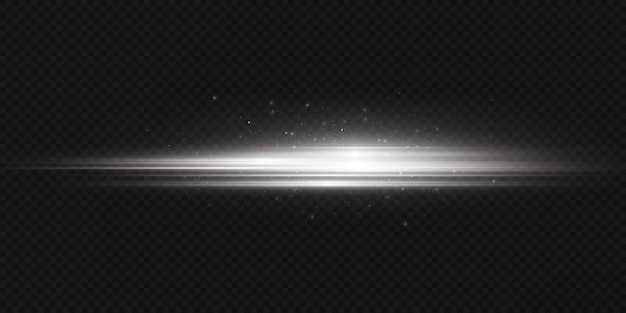 White horizontal lens flares pack. Laser beams, horizontal light rays.