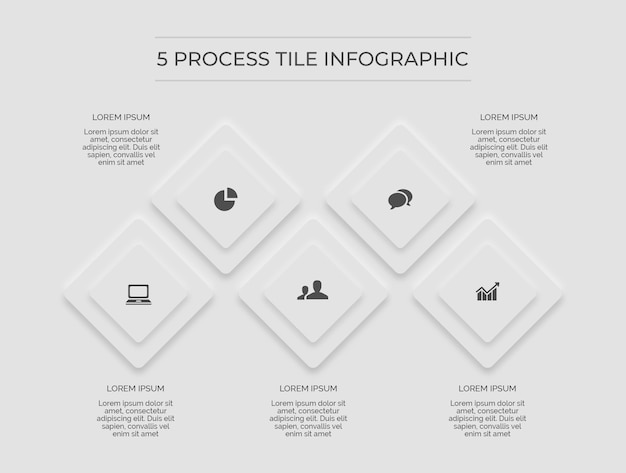 White infographic 5 process tile premium vector