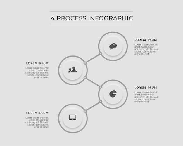 White infographic clean 4 process combined circle chain premium vector