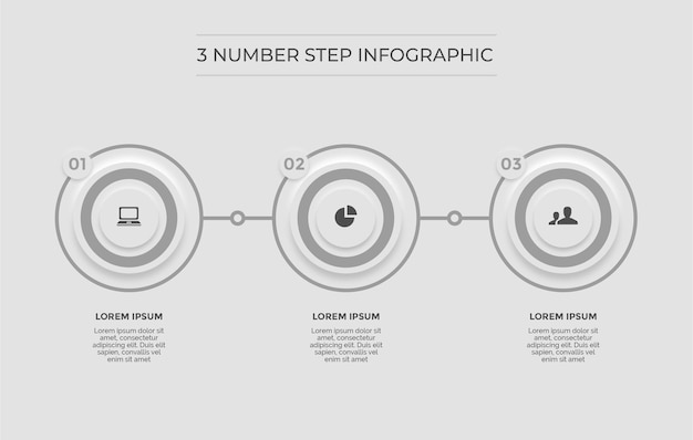 White infographic minimal clean 3 numbers step premium vector