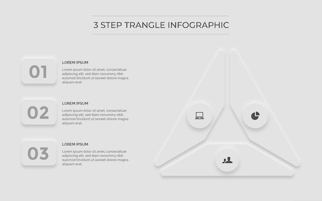 White infographic minimal clean 3 step triangle premium vector