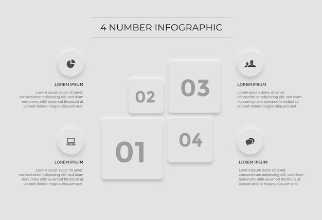 White infographic minimal clean 4 number square premium vector