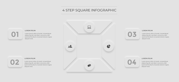 White infographic minimal clean 4 step square premium vector