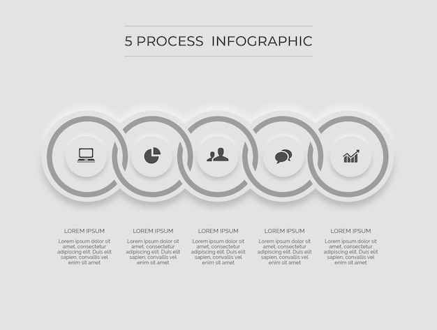 white infographic minimal clean 5  process circle bonding premium vector