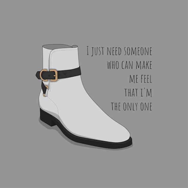 White leather shoe with belt around the shaft and some words concept design