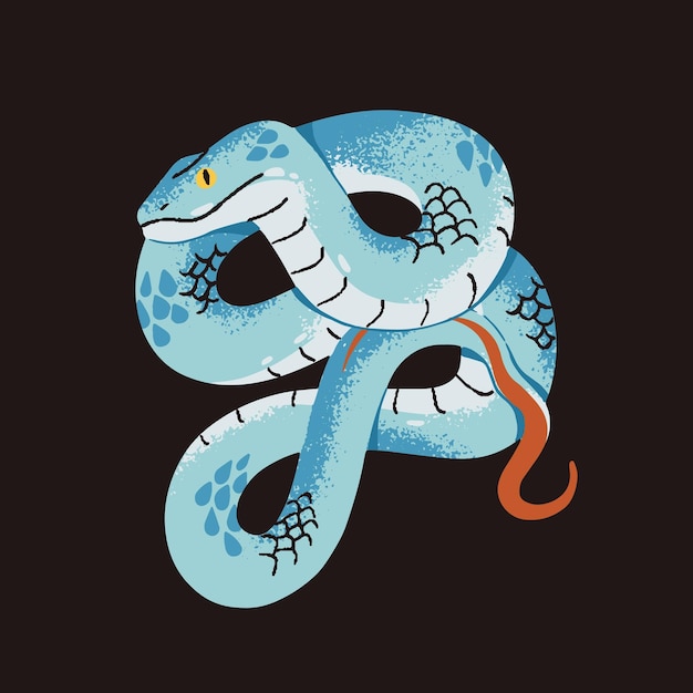 White lipped pit or tree viper Poisonous snake with blue patterned scale Tropical serpent venomous reptile Exotic cold blooded animal Dangerous jungle fauna Flat isolated vector illustration