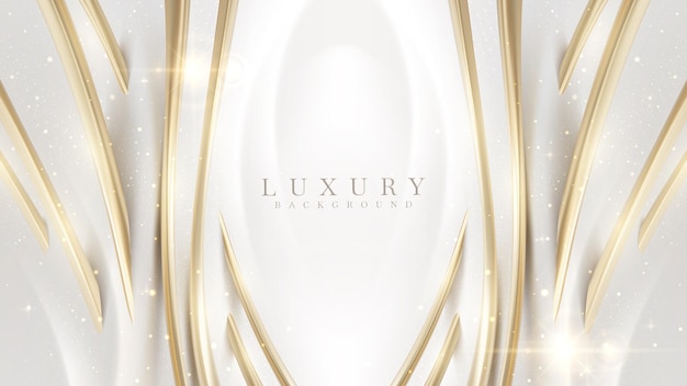 White luxury background with golden curve line element and glitter light effect decoration