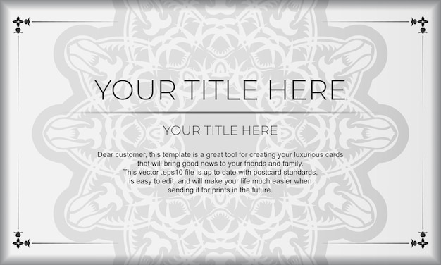 White luxury banner with abstract ornaments and place for your design Template for print design invitation card with vintage patterns