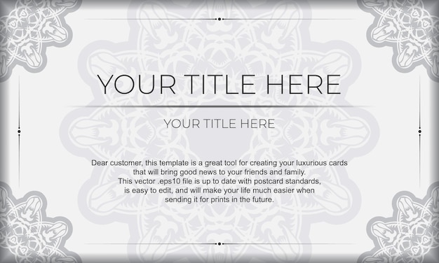 White luxury template banner with abstract ornaments and place for your text Printready invitation design with vintage ornament