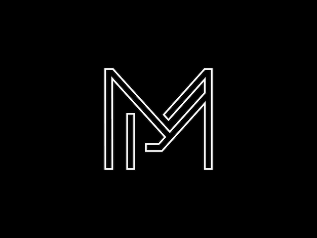 White m logo on a black background